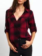 Shein Color-block Plaid Blouse With Pockets