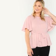 Shein Plus Flutter Sleeve Belted Top