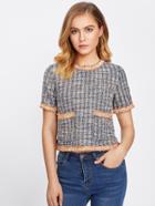 Shein Pear And Raw Cut Detail Tweed Top