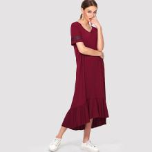 Shein Striped Sleeve Asymmetrical Flounce Hem Dress