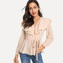 Shein Ruffle Trim Belted Wrap Top