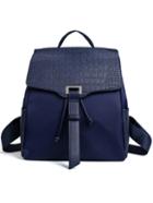 Shein Crocodile Embossed Faux Leather & Nylon Backpack - Blue