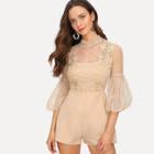 Shein Lace Applique Bishop Sleeve Mesh Bodice Romper