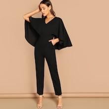 Shein V-neck Solid Cape Jumpsuit