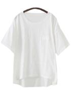 Shein White Dipped Hem Short Sleeve Casual T-shirt