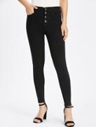 Shein Button Front Lace Up Back Skinny Jeans