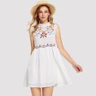 Shein Frilled Mock Neck Embroidered Jacquard Dress