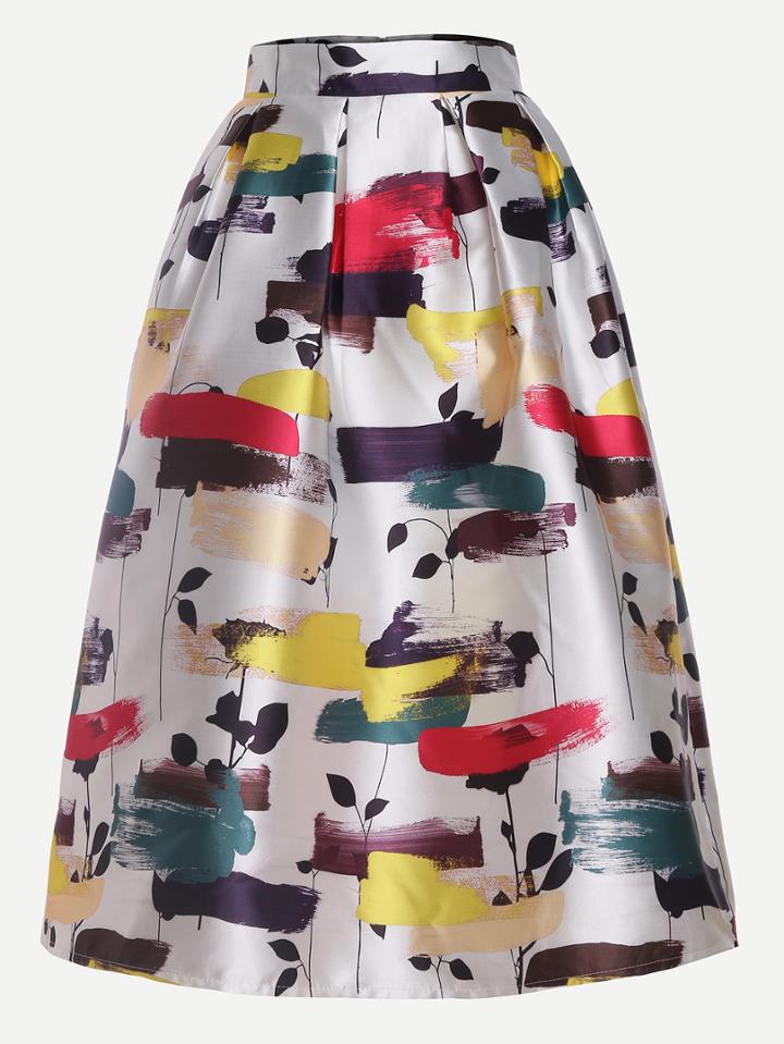 Shein Leaves Print Flare Skirt