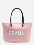 Shein Pink Letter Embroidered Braided Handle Shopper Bag