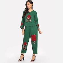 Shein Floral Patched V Neckline Top & Pants