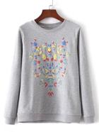 Shein Round Neck Printed Pullover Sweatshirt