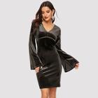 Shein Contrast Stitch Split Bell Sleeve Velvet Dress