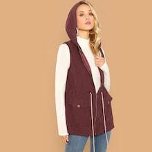 Shein Zip Up Flap Pocket Hooded Vest