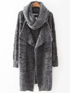 Shein Grey Open Front Pocket Sweater Coat With Scarf