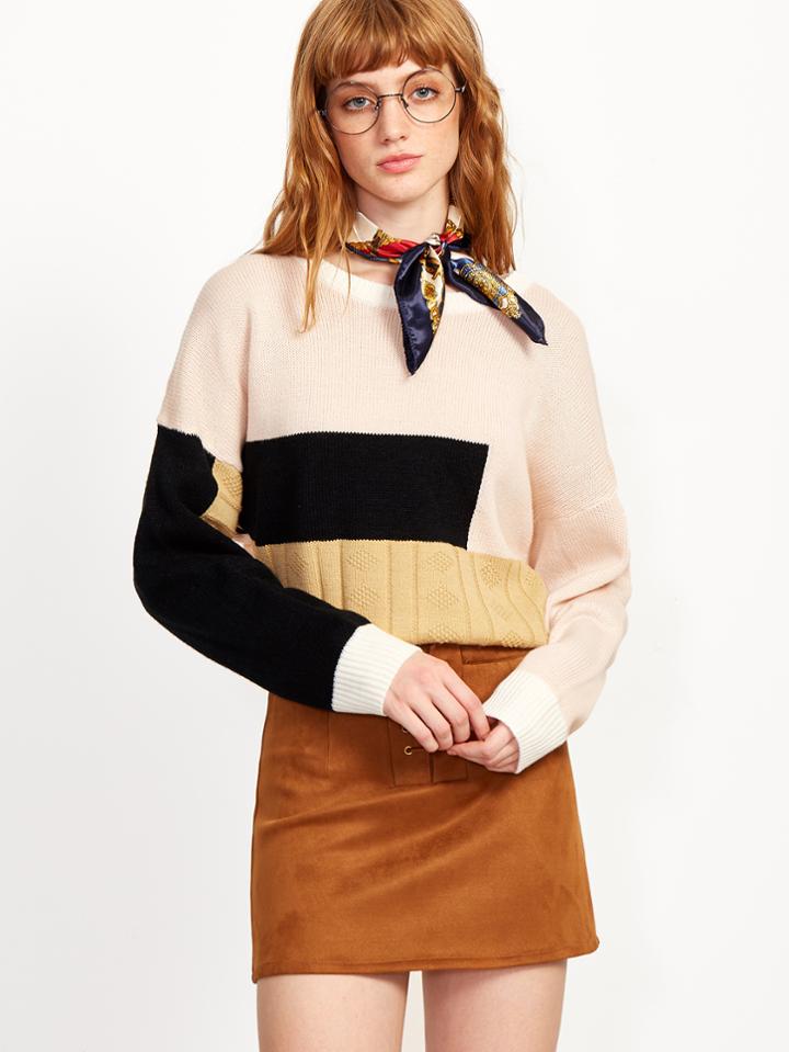 Shein Color Block Geo Pattern Drop Shoulder Sweater