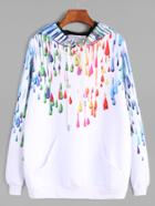 Shein White Hooded Paint Drip Print Pocket Sweatshirt