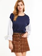 Shein Navy Drop Shoulder Contrast Sleeve Crop Sweatshirt