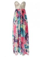Rosewe Gorgeous Print Design Tube Pattern Maxi Dress With Sequins