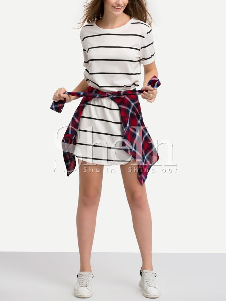 Shein Black White Short Sleeve Striped T-shirt Dress