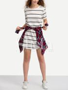 Shein Black White Short Sleeve Striped T-shirt Dress
