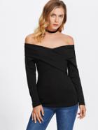 Shein Fold Over Crisscross Solid Top