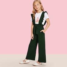 Shein Girls Ruffle Strap & Waist Overalls Jumpsuit