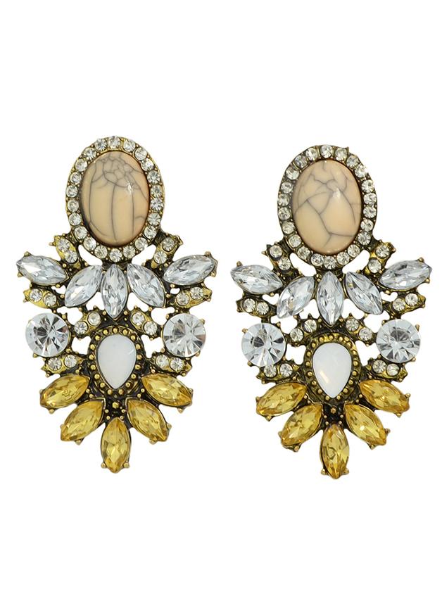 Shein Vintage Design Colorful Rhinestone Flower Statement Earrings