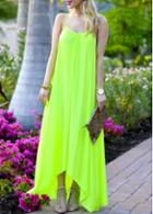 Rosewe Strap Design Fluorescent Green Chiffon Maxi Dress