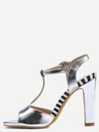 Shein Silver T-strap Slingback High Heel Sandals