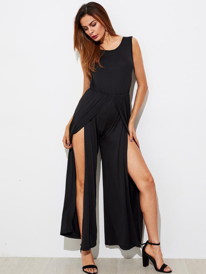 Shein Split Front Wide Leg Jumpsuit