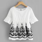 Shein Frill Trim Embroidered Top