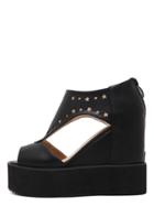 Shein Black Platform Peep Toe Wedge Pumps