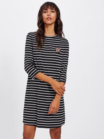 Shein Tiger Patch Front Striped Tee Dress