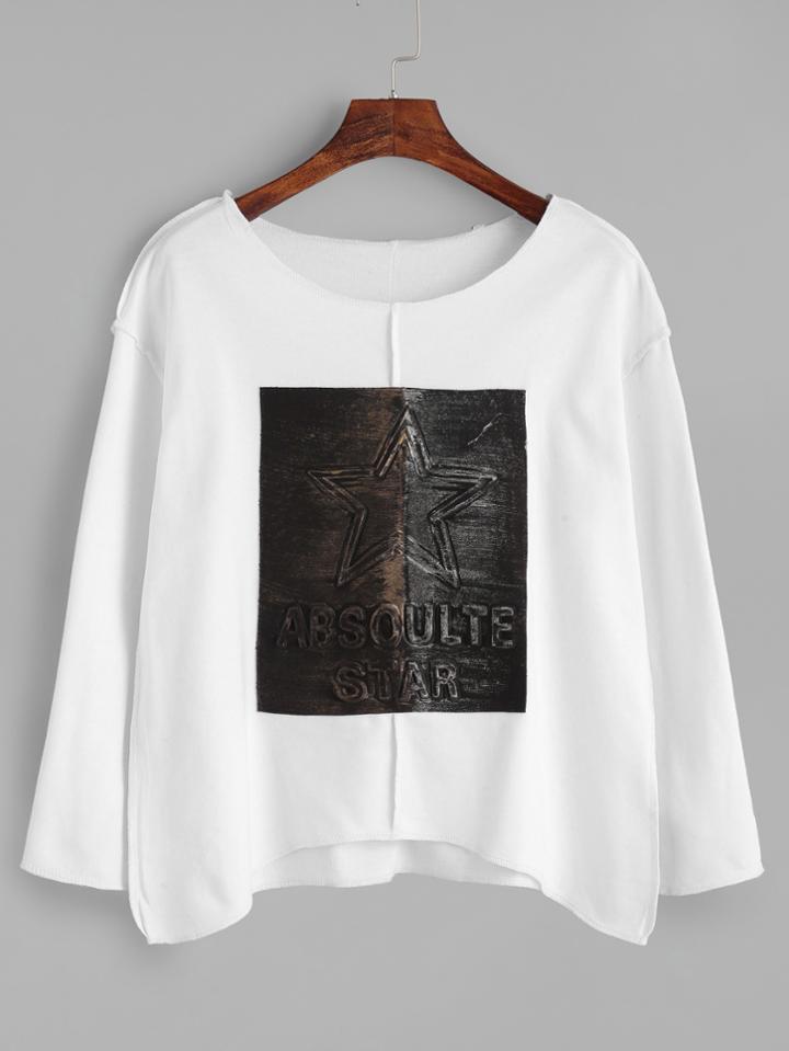 Shein White Patch Loose T-shirt