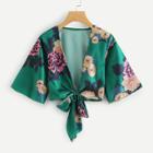 Shein Floral Print Knot Cardigan