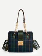 Shein Plaid Shoulder Bag With Letter Print Strap