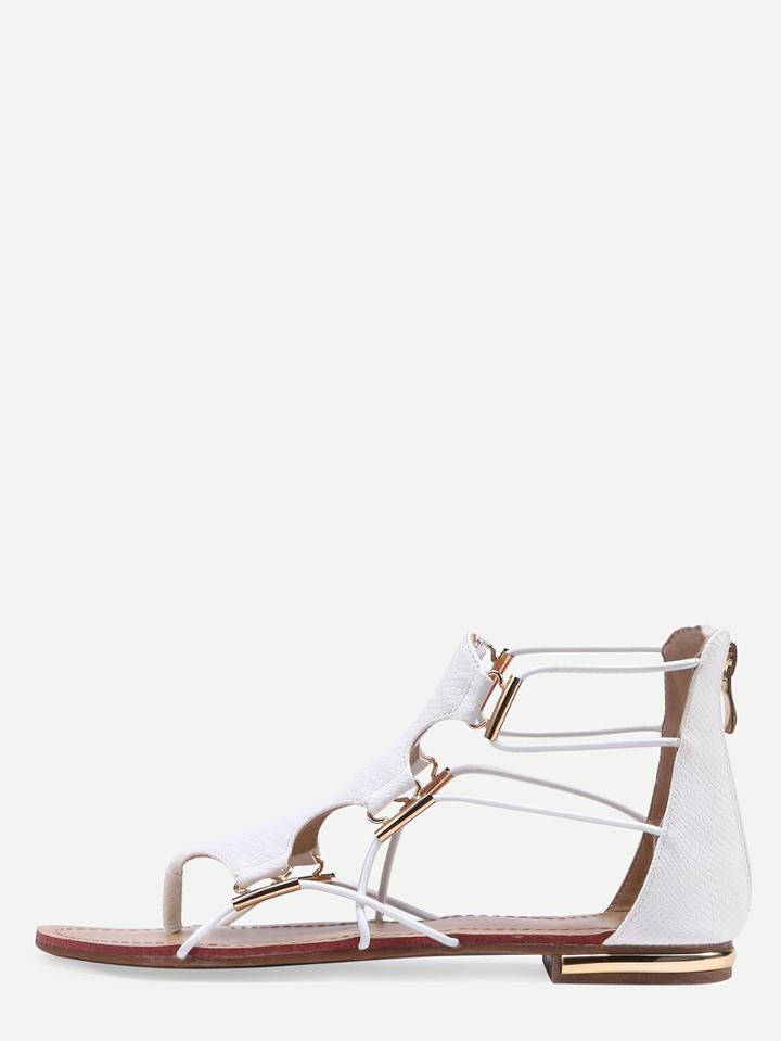 Shein White Zipper Cut Out Flip Flat Sandals
