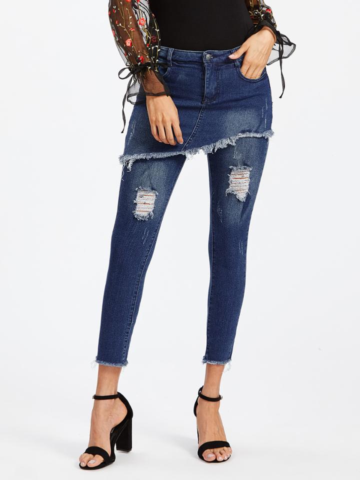 Shein Frayed Hem Skirt Over Jeans