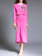 Shein Hot Pink V Neck Bowknot Top With Skirt