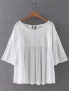 Shein White Bell Sleeve Embroidered Tie Back Blouse
