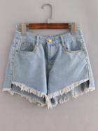 Shein Pale Blue Fringe Denim Shorts