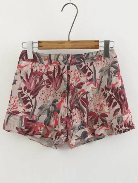 Shein Floral Ruffle Hem Shorts