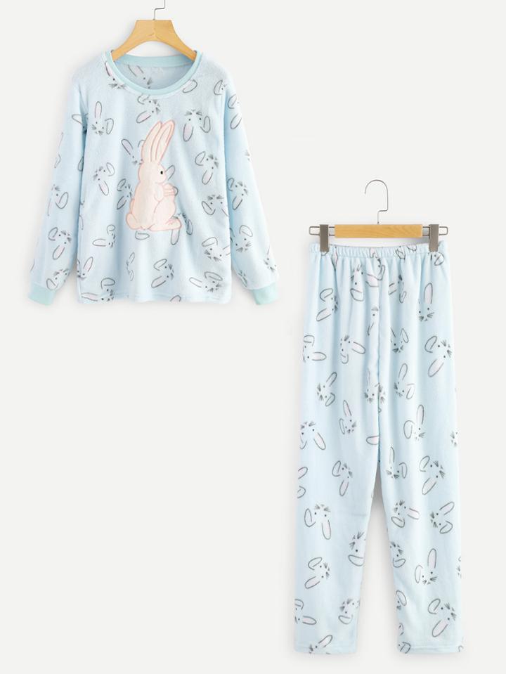 Shein Rabbit Print Pullover Pajama Set