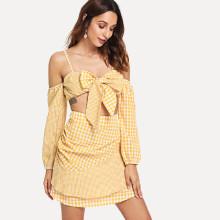 Shein Knot Front Checked Cami With Skirt