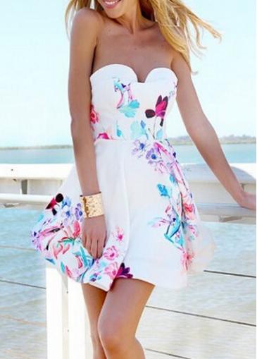 Rosewe Open Back Flower Print Flare Dress