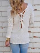 Shein Beige Lace Up Back Rib T-shirt