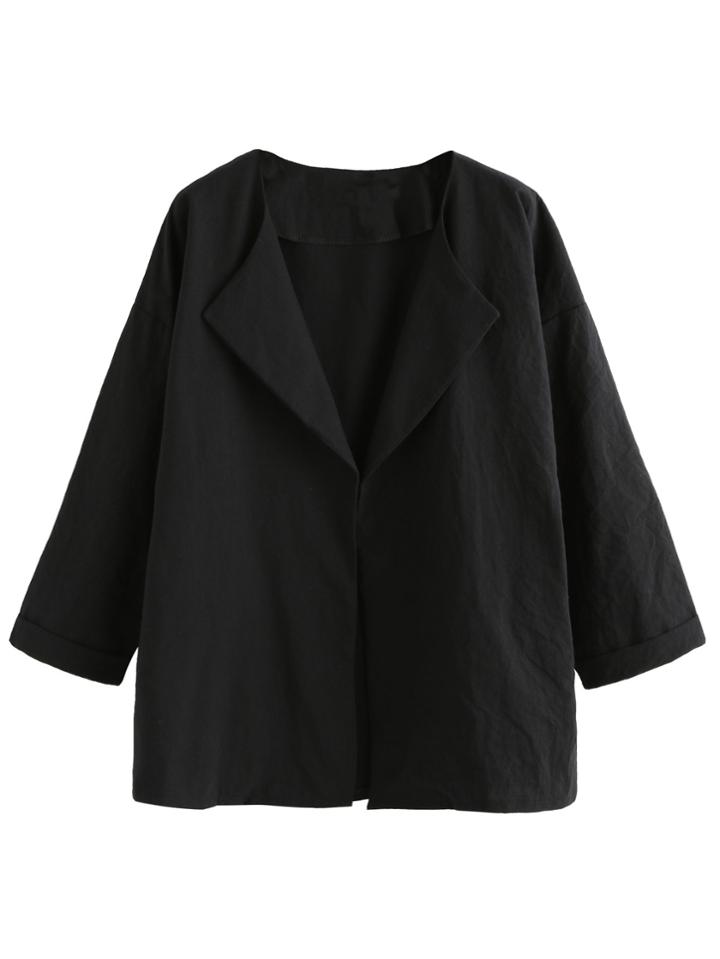 Shein Black Drop Shoulder Cuffed Coat