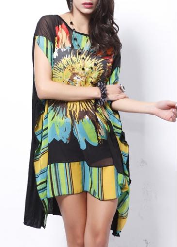 Rosewe Print Design Batwing Sleeve Loose Dress