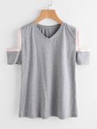 Shein Contrast Trim Cut Out Shoulder Marled T-shirt