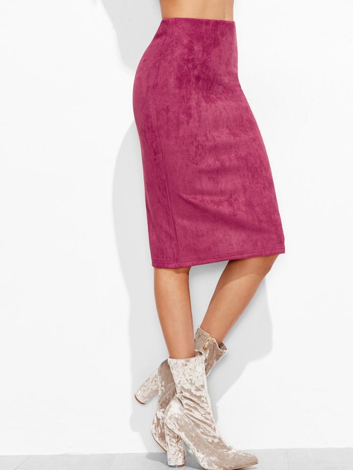 Shein Hot Pink Slit Back Pencil Skirt